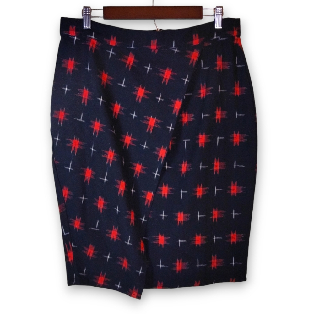 Mata Traders Skirt Faux Wrap Black and Red Pencil Skirt - Women's Size Large